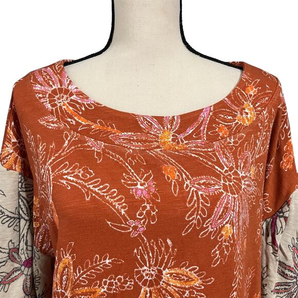Daily Practice Anthropologie NEW Women's Orange Puff Sleeve Lounge Top Sz L - Picture 2 of 6